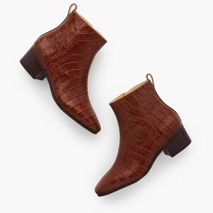 Talbots Dakota Embossed Moc Croc Leather Ankle Boot
